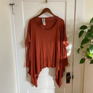 Free People Vintage Rust Short Sleeve Slouchy Oversize Asymmetric Top USA M